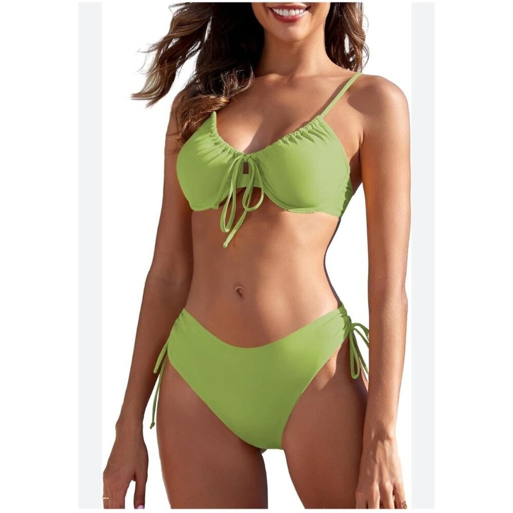 Zaful Womens 2 Piece Tie Front Cheeky Bikini Set Size S Sexy Beach Pool Vacation